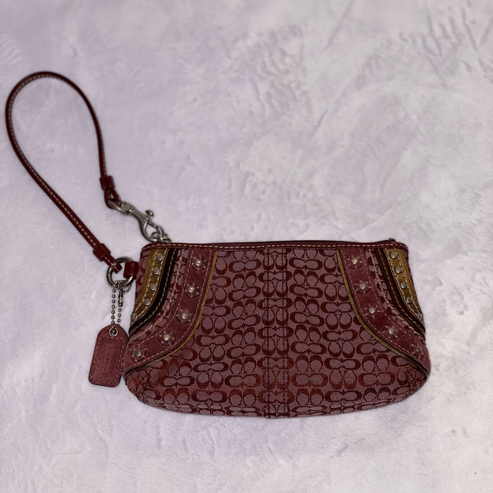 Authentic Coach maroon studded Wristlet